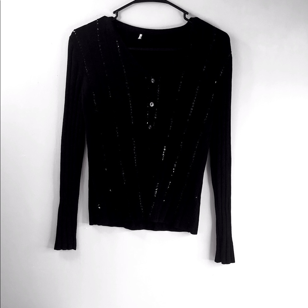 Vintage Black Button Up Blouse with Sequins